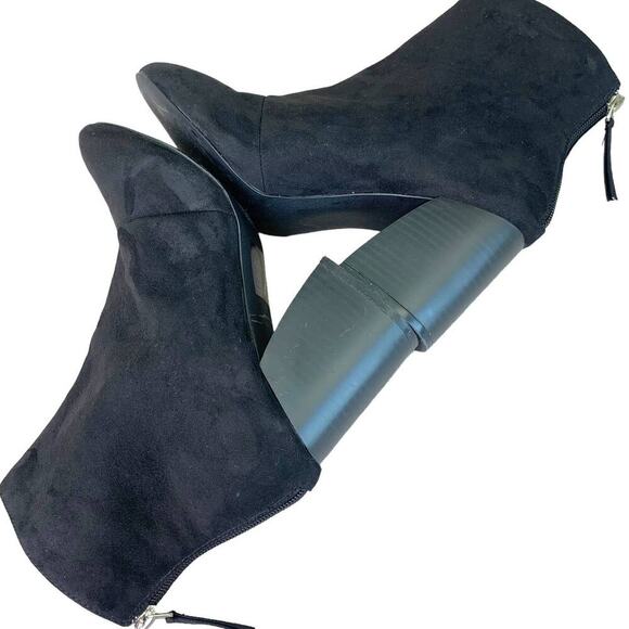 Qupid Vegan Suede Ankle Booties Back Zipper Block High Heel Women Size 9 Black - Picture 5 of 12